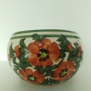Vintage Handmade Botanical Mexican Pottery Trinkets Dish Bowl Handpainted Floral